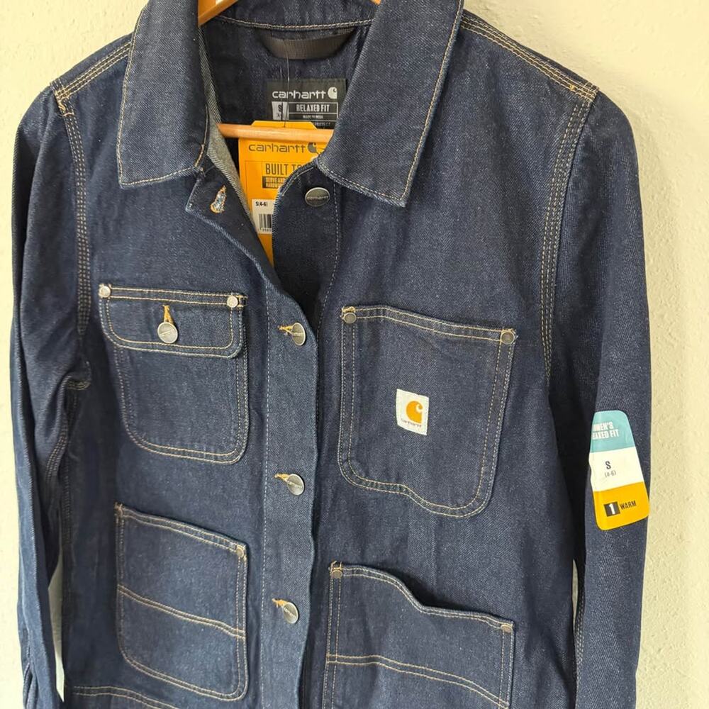 New with Tags Women’s Carhartt Denim Chore Coat Relaxed Fit Size Small - Picture 4 of 9